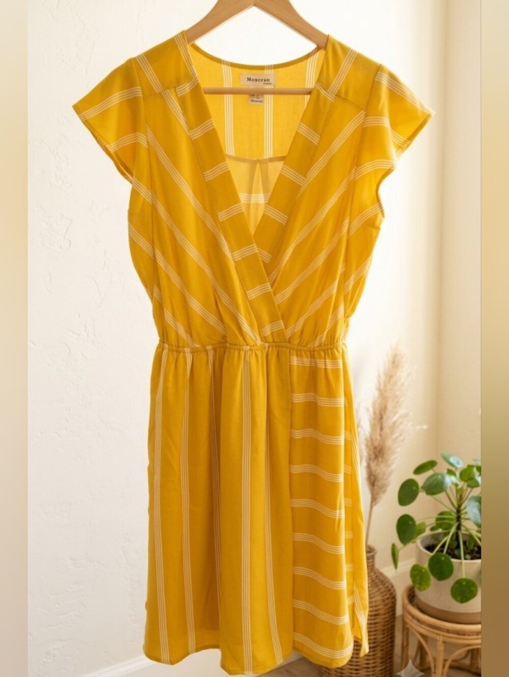 Monsoon Yellow Striped Wrap Midi Dress